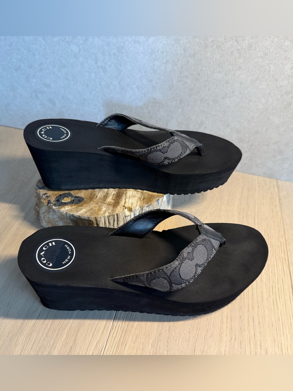 Coach Black Platform Wedge Sandals - Picture 2 of 9